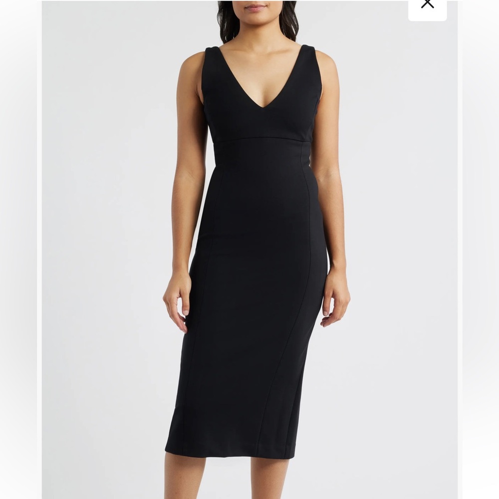 SPANX dress stretchy midi  v-neck pointe sheath back slit Large